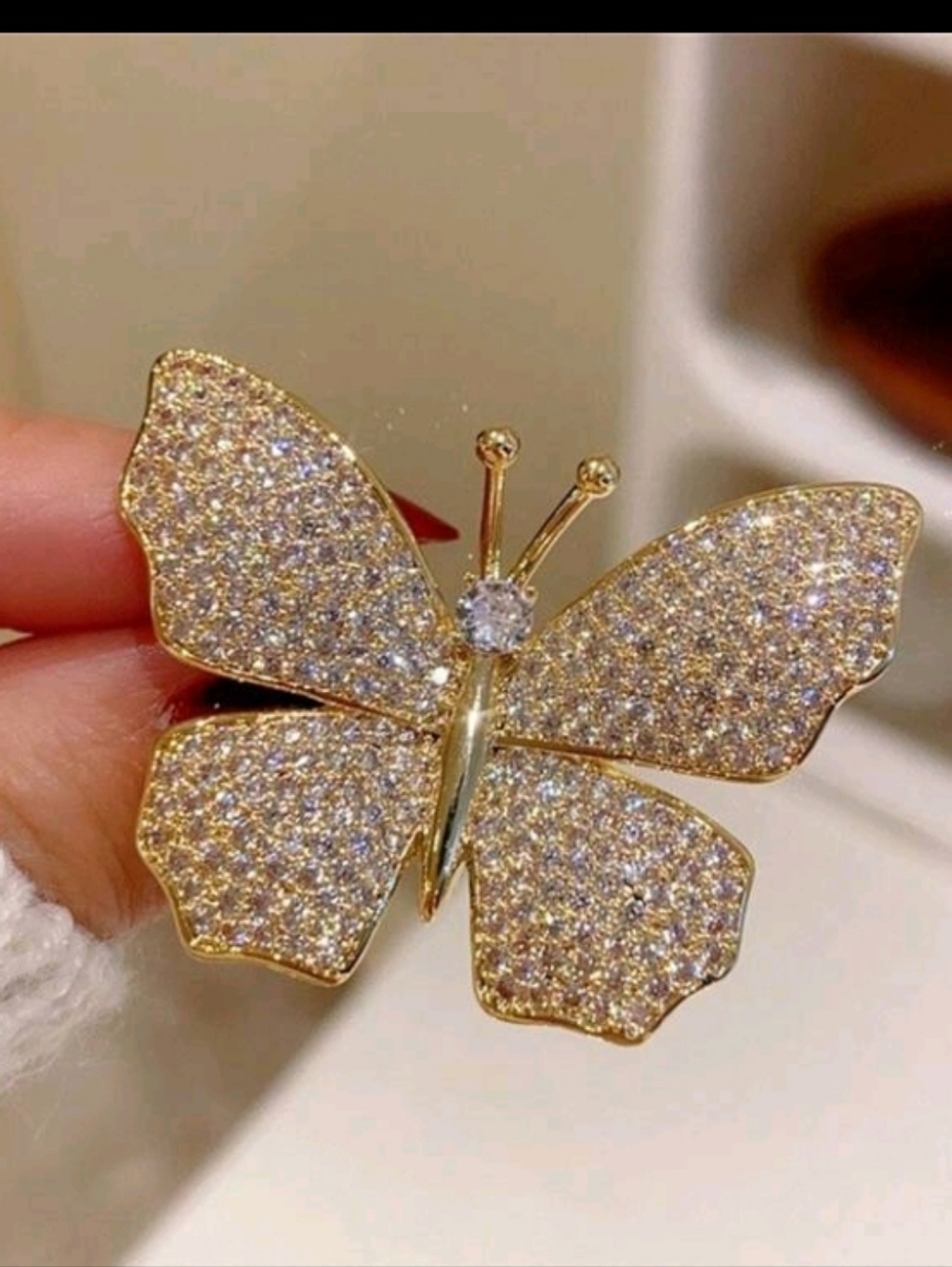 Golden Butterfly Rhinestone Brooch Pin